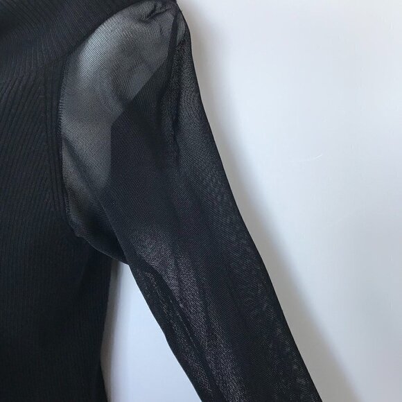 H by HALSTON LBD, black stretchy knit dress, cowl neck, mesh sleeves, sz M - Picture 8 of 14